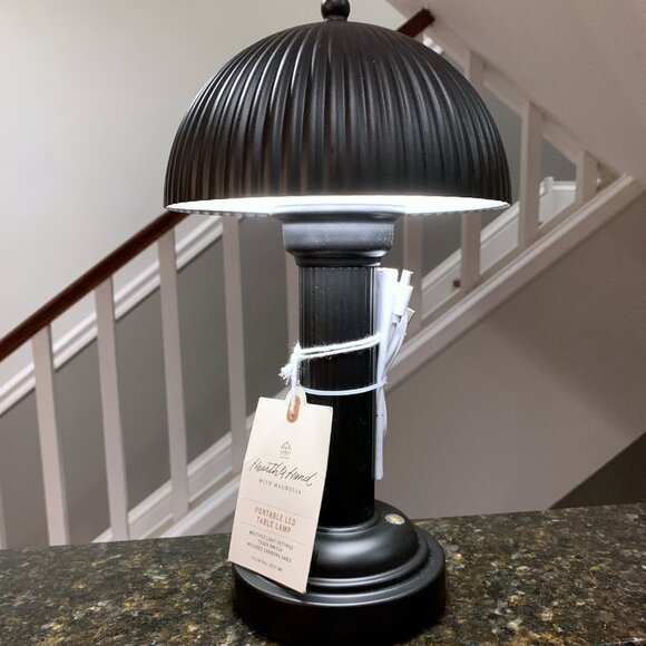 Hearth & and Hand Magnolia Black Fluted Metal Rechargeable Library Table Lamp - Picture 4 of 6